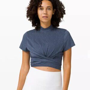 Blue Gray Lululemon Time to Restore Mockneck Short-Sleeve Yoga Shirt | Size M